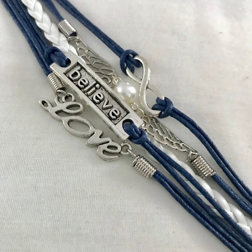 Love, believe, infinity, angle wings bracelet